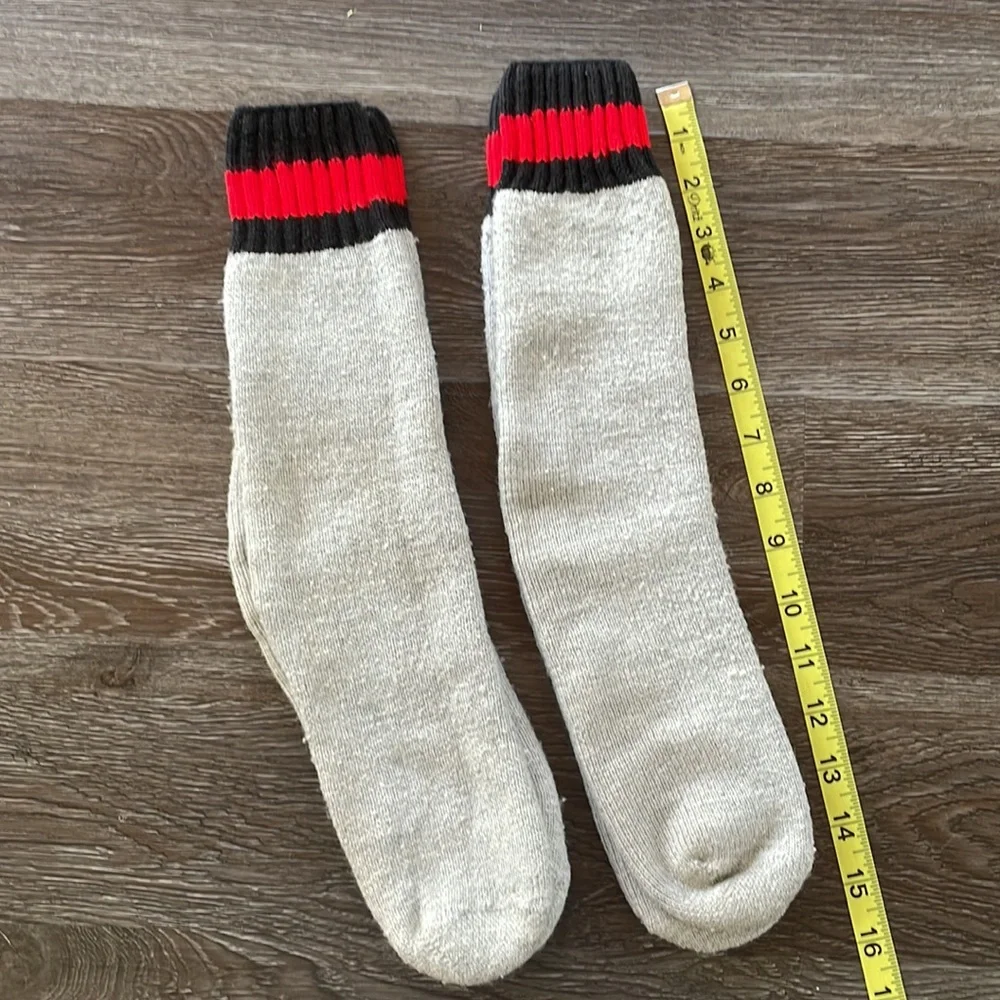 Youth Winter Socks Gray with Black & Red Stripe - Two Pairs